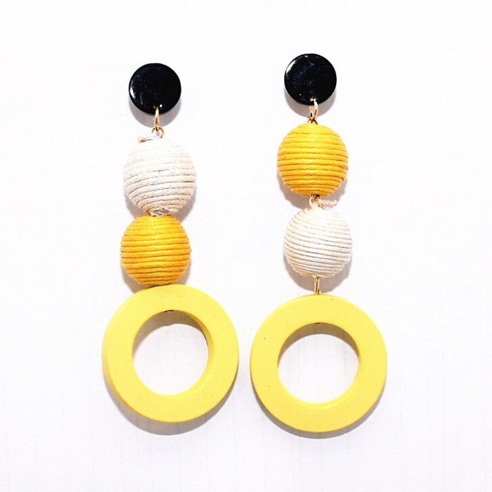 Earrings jewelry fashion statement bold yellow color white long brand new fun